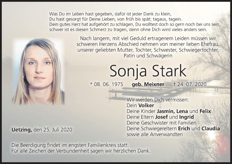  Traueranzeige für Sonja Stark vom 25.07.2020 aus MGO