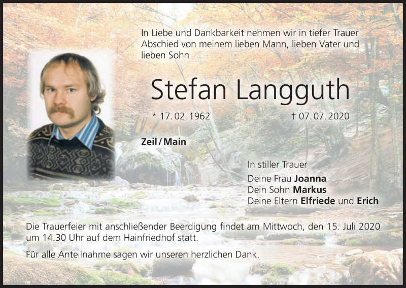  Traueranzeige für Stefan Langguth vom 13.07.2020 aus MGO