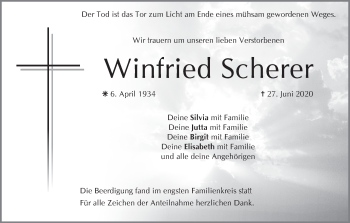 Traueranzeige von Winfried Scherer