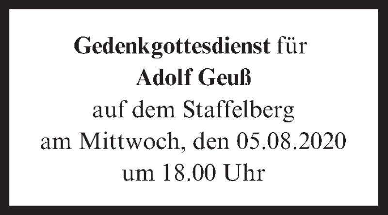  Traueranzeige für Adolf Geuß vom 01.08.2020 aus MGO
