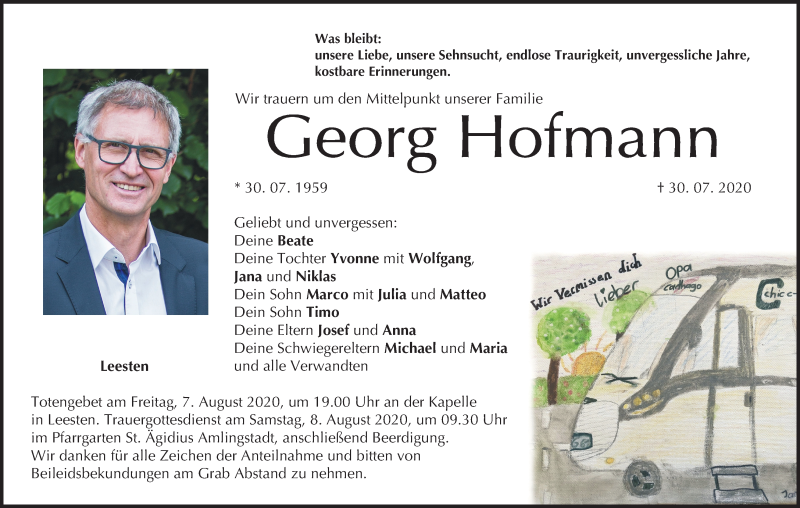  Traueranzeige für Georg Hofmann vom 06.08.2020 aus MGO