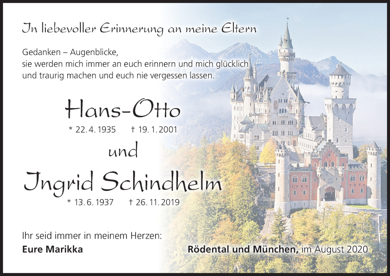  Traueranzeige für Hans-Otto Schindhelm vom 15.08.2020 aus MGO