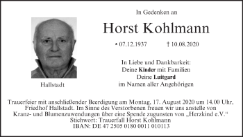 Traueranzeige von Horst Kohlmann