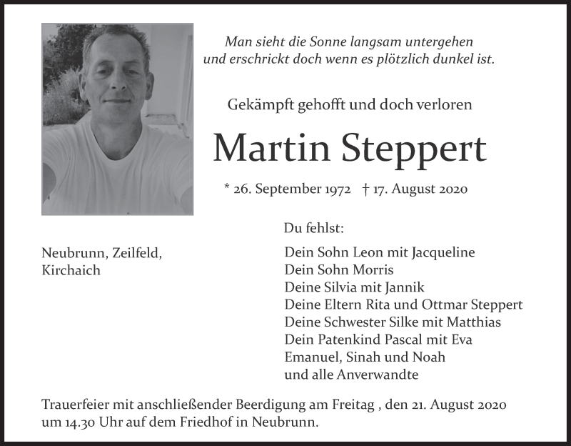  Traueranzeige für Martin Steppert vom 20.08.2020 aus MGO