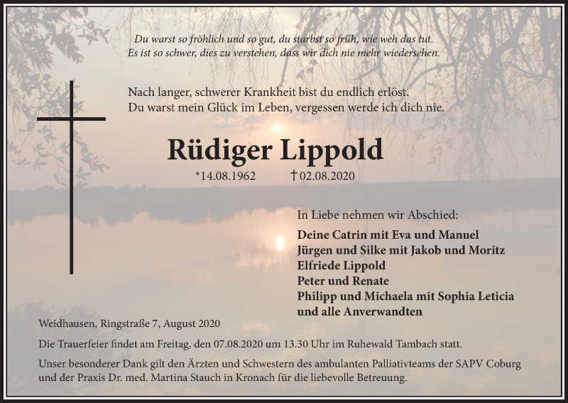  Traueranzeige für Rüdiger Lippold vom 05.08.2020 aus MGO