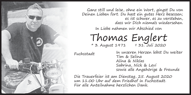  Traueranzeige für Thomas Englert vom 14.08.2020 aus MGO