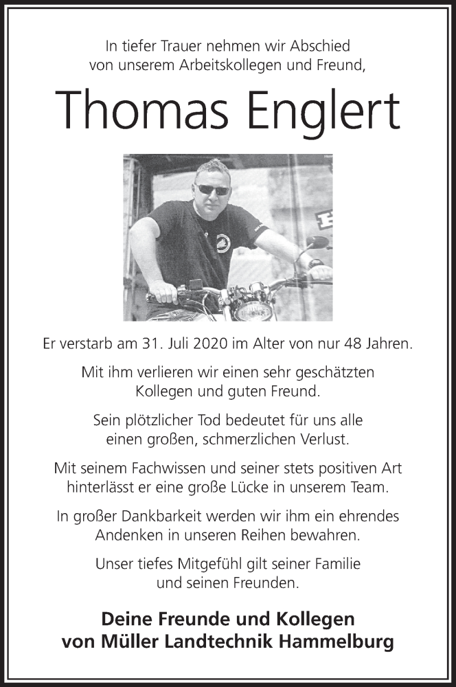  Traueranzeige für Thomas Englert vom 08.08.2020 aus MGO