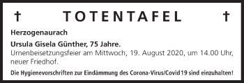 Anzeige von Totentafel vom 15.08.2020 von MGO