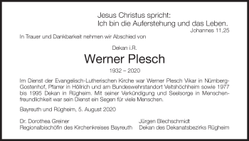 Anzeige von Werner Plesch von MGO