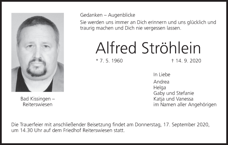  Traueranzeige für Alfred Ströhlein vom 16.09.2020 aus MGO