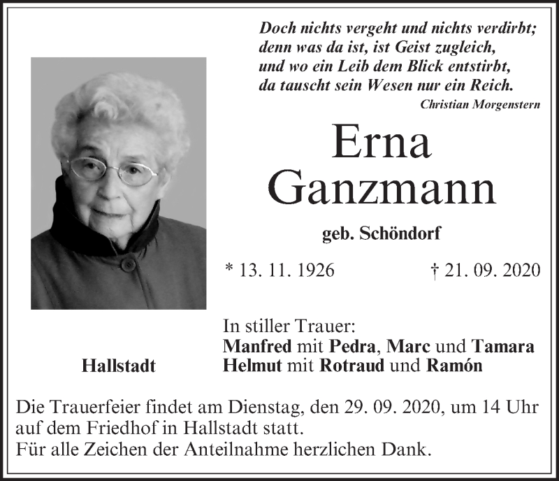 Erna Ganzmann | Traueranzeige | trauer.inFranken.de