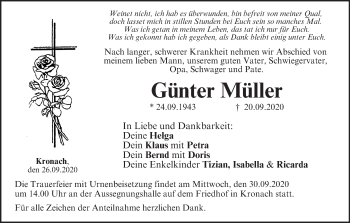 Traueranzeige von Günter Müller von Musterzeitung