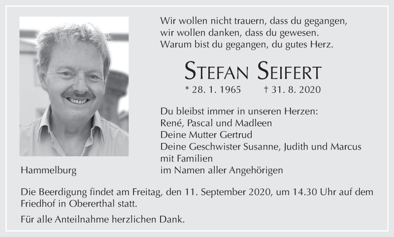 Traueranzeige für Stefan Seifert vom 09.09.2020 aus MGO