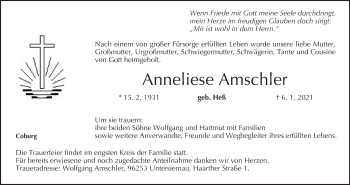 Anzeige von Anneliese Amschler von MGO