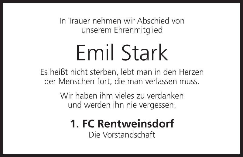  Traueranzeige für Emil Stark vom 16.01.2021 aus MGO