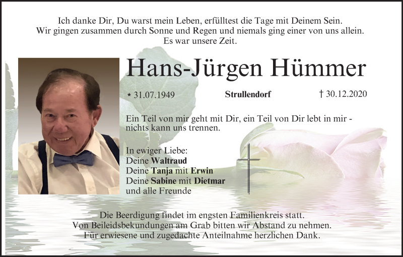  Traueranzeige für Hans-Jürgen Hümmer vom 02.01.2021 aus MGO