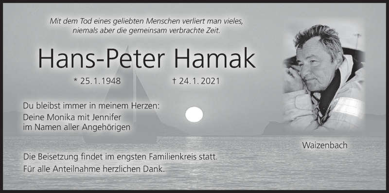  Traueranzeige für Hans-Peter Hamak vom 30.01.2021 aus MGO