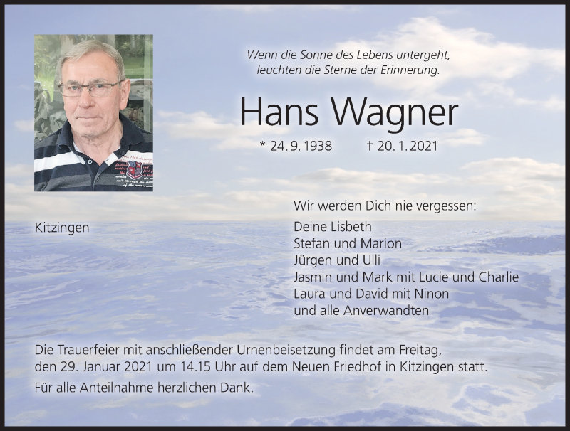  Traueranzeige für Hans Wagner vom 23.01.2021 aus MGO