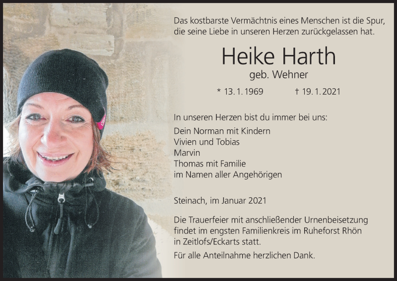  Traueranzeige für Heike Harth vom 23.01.2021 aus MGO