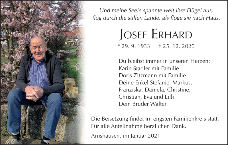  Traueranzeige für Josef Erhard vom 02.01.2021 aus MGO