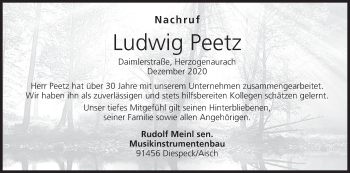 Anzeige von Ludwig Peetz von MGO