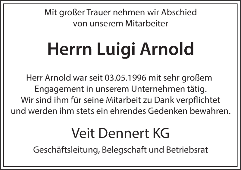  Traueranzeige für Luigi Arnold vom 30.01.2021 aus MGO