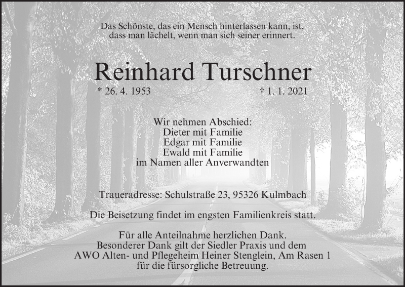  Traueranzeige für Reinhard Turschner vom 09.01.2021 aus MGO
