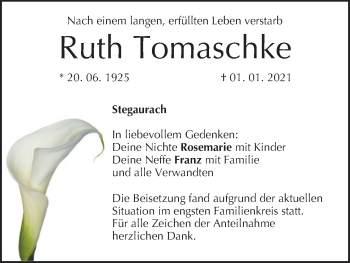 Anzeige von Ruth Tomaschke von MGO