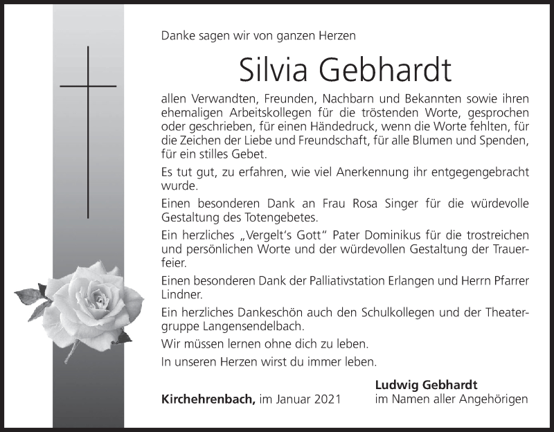  Traueranzeige für Silvia Gebhardt vom 02.01.2021 aus MGO