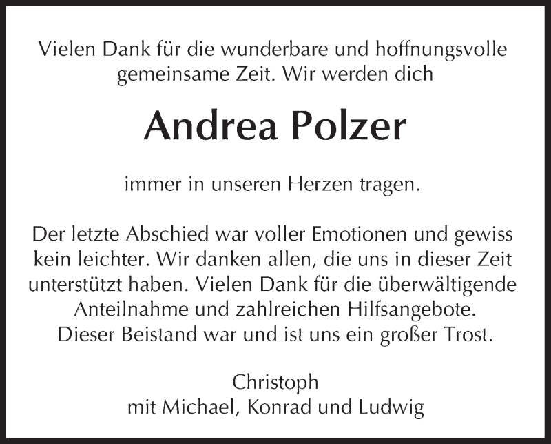  Traueranzeige für Andrea Polzer vom 30.10.2021 aus MGO