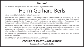 Anzeige von Gerhard Berls von MGO