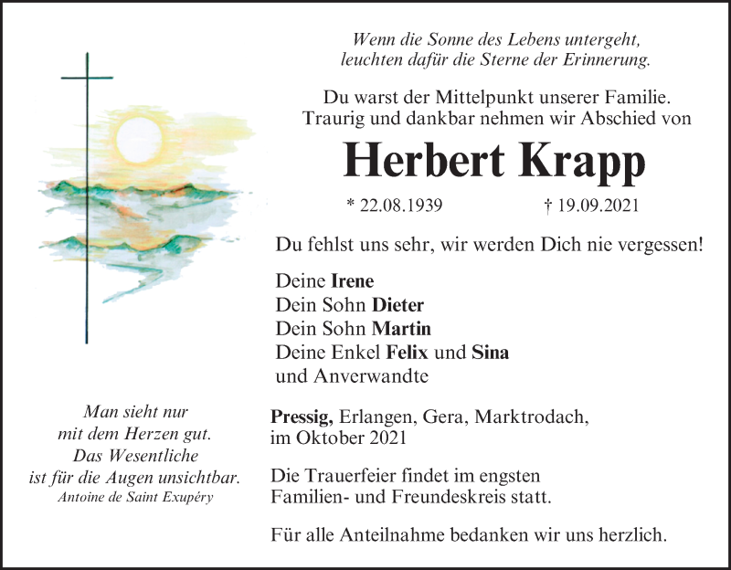  Traueranzeige für Herbert Krapp vom 09.10.2021 aus MGO