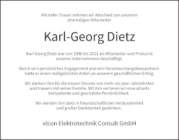 Anzeige von Karl-Georg Dietz von MGO