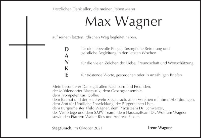  Traueranzeige für Max Wagner vom 23.10.2021 aus MGO
