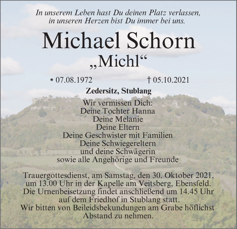  Traueranzeige für Michael Schorn vom 28.10.2021 aus MGO