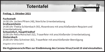 Anzeige von Totentafel vom 01.10.2021 von MGO