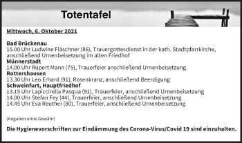 Anzeige von Totentafel vom 06.10.2021 von MGO