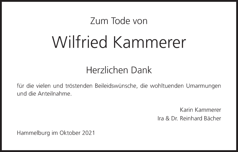  Traueranzeige für Wilfried Kammerer vom 14.10.2021 aus MGO