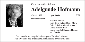 Anzeige von Adelgunde Hofmann von MGO