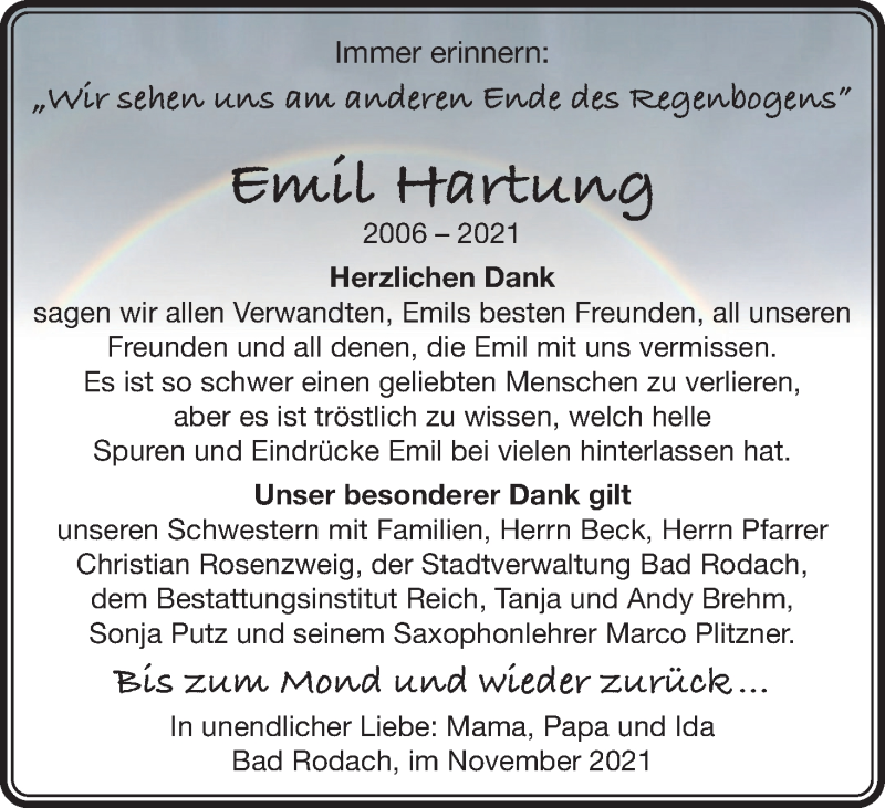  Traueranzeige für Emil Hartung vom 20.11.2021 aus MGO