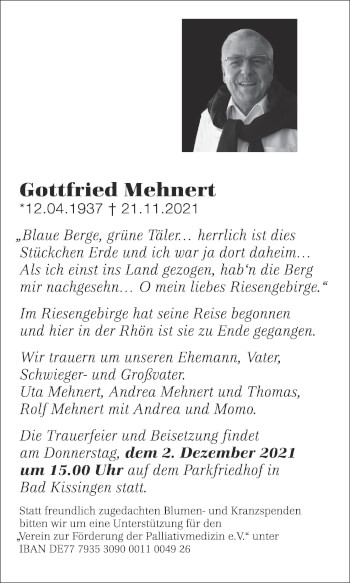 Anzeige von Gottfried Mehnert von MGO