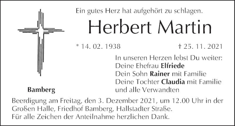  Traueranzeige für Herbert Martin vom 27.11.2021 aus MGO