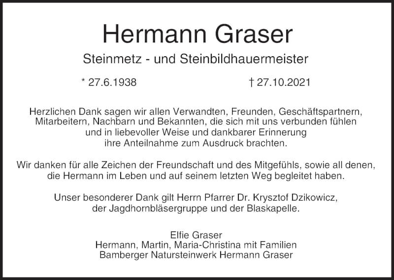  Traueranzeige für Hermann Graser vom 27.11.2021 aus MGO