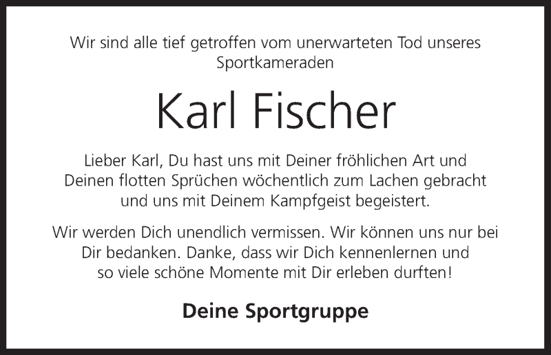  Traueranzeige für Karl Fischer vom 24.11.2021 aus MGO