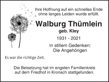Anzeige von Walburg Thümlein von MGO