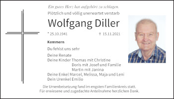 Anzeige von Wolfgang Diller von MGO