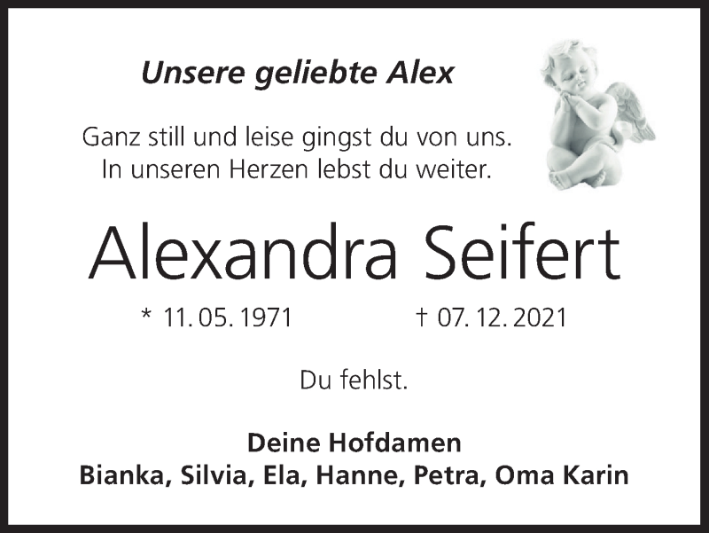  Traueranzeige für Alexandra Seifert vom 18.12.2021 aus MGO