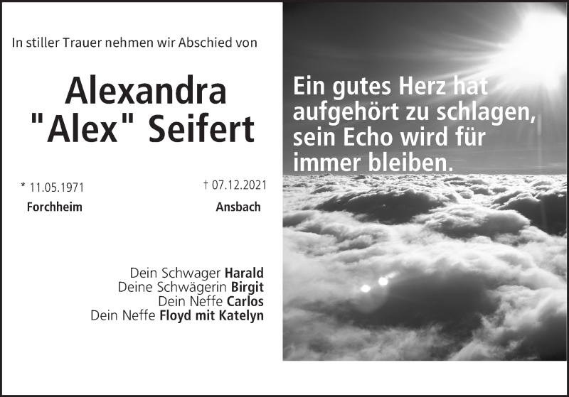  Traueranzeige für Alexandra Seifert vom 18.12.2021 aus MGO