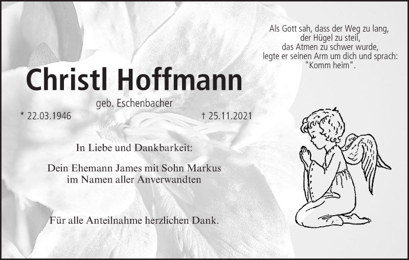  Traueranzeige für Christi Hoffmann vom 02.12.2021 aus MGO