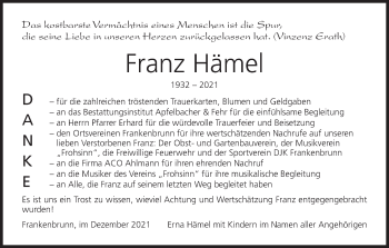 Anzeige von Franz Hämel von MGO